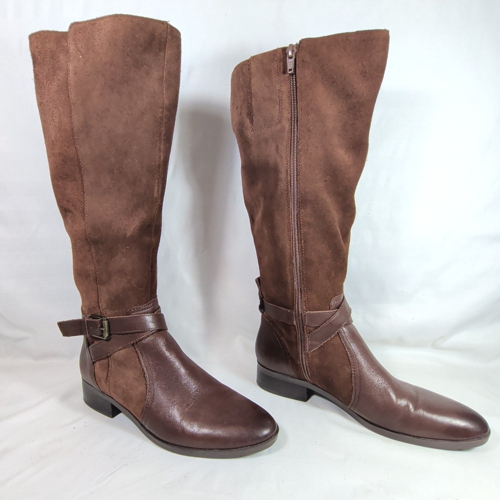 Naturalizer Brown Boots; Rena Suede Leather Tall Riding Buckle